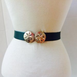 Vintage Green Faux Leather Belt Sand Dollar Buckle